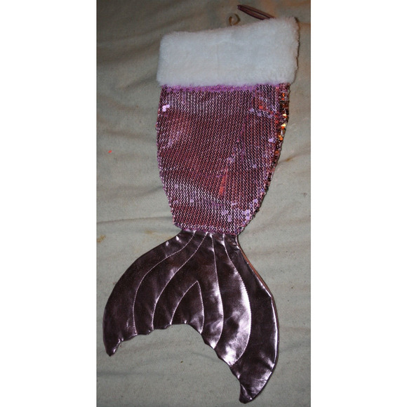 Mermaid Tail 21.5" Christmas Stocking with Reversible Sequin Pink and Silver - Picture 2 of 2